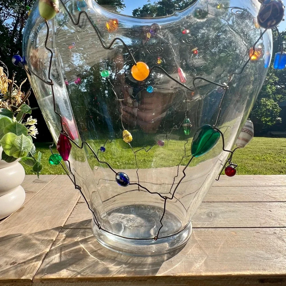 Large Wire and Beaded Glass Vase - Picture 3 of 7